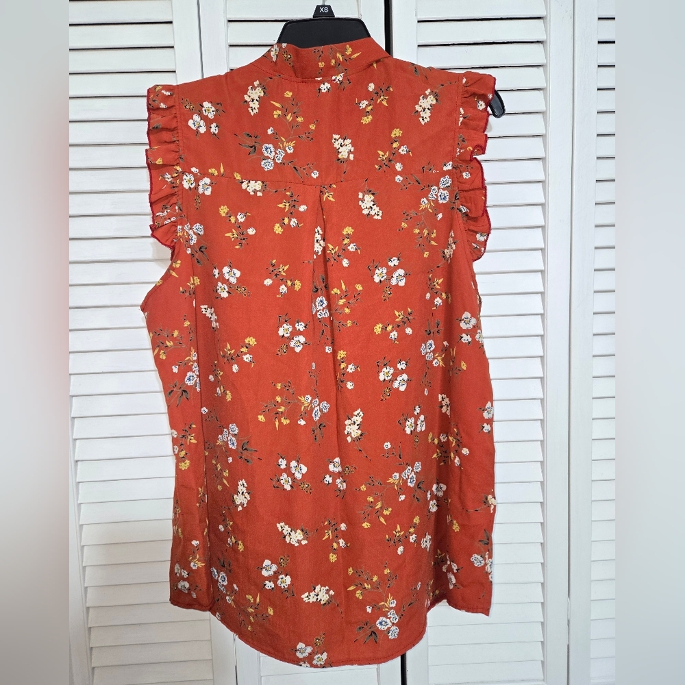 Trendy J's Women's XL Floral Ruffle Sleeve Top - Orange - Picture 6 of 11